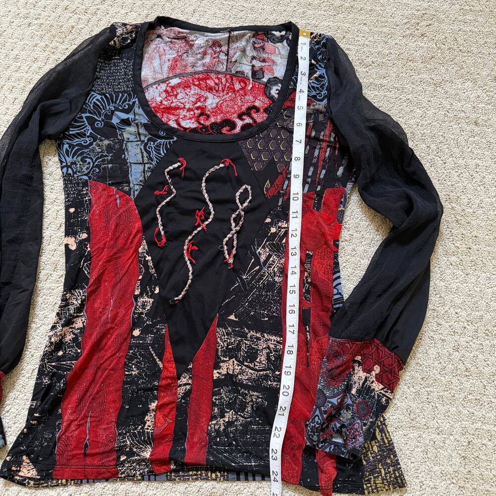 Vintage Save The Queen Samurai Graphic Mesh Top Y2K Italian Grunge Art to Wear - Picture 8 of 8